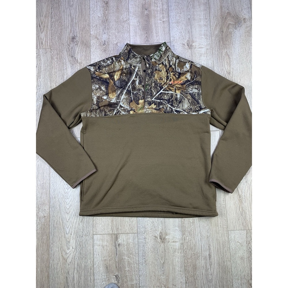 Habit Snap Neck Fleece Sweater Green Camo Long Sleeve Hunter Mens‎ Size XLarge